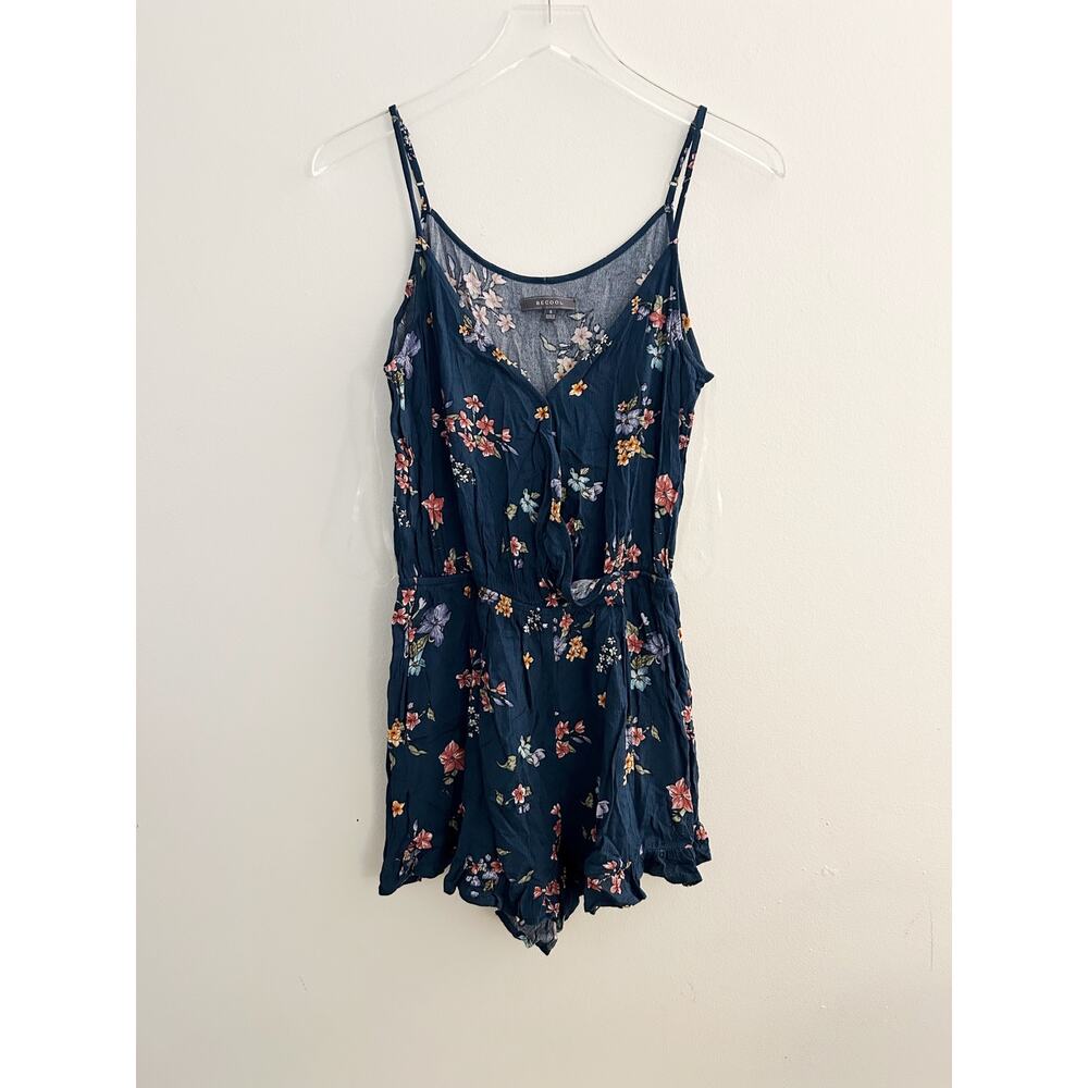 Be Cool Blue Multi Color Floral Tank Romper Size Small